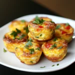 A plate of golden, fluffy egg bites filled with cheese, veggies, and herbs, garnished with fresh parsley—is Best Egg Bites Recipe for a healthy and delicious breakfast.